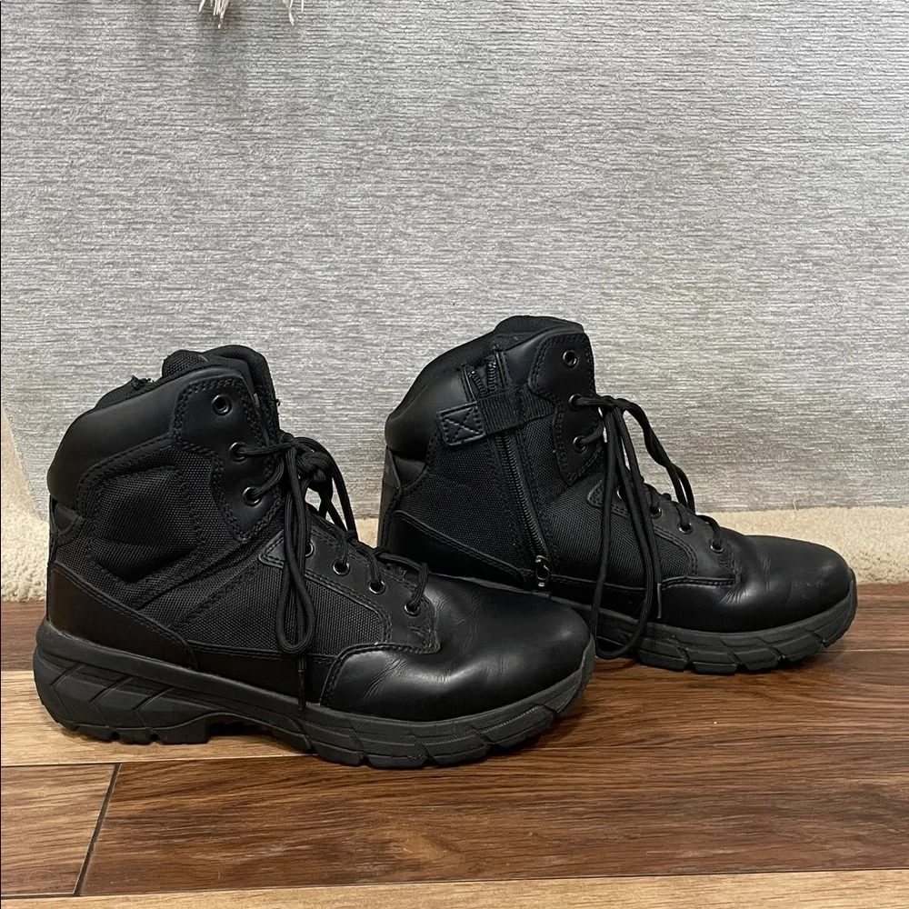Black interceptor tactical boots with zipper closure